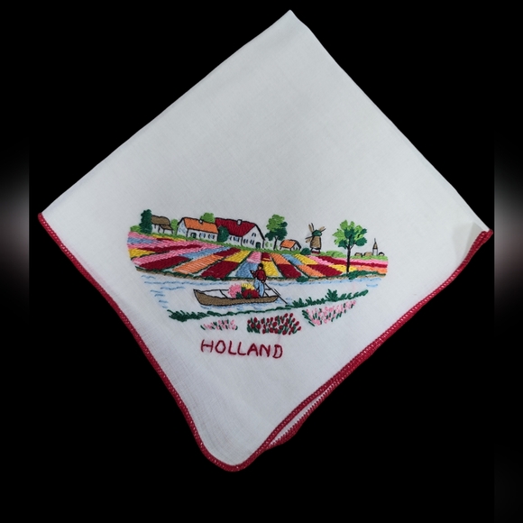 Vintage Hand Embroidered Holland Handkerchief - Picture 1 of 3